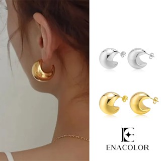 Enacolor ใหม่ เครื่องประดับ ต่างหู ทรงกลม ครึ่งวงกลม สีทอง หรูหรา สไตล์มินิมอล สําหรับผู้หญิง 2024