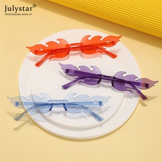 JULYSTAR แว่นตากันแดดเปลวไฟ Frameless บุคลิกภาพที่มีสีสันเต้นรำแว่นตากันแดดสี Candy All-in-one กระจก