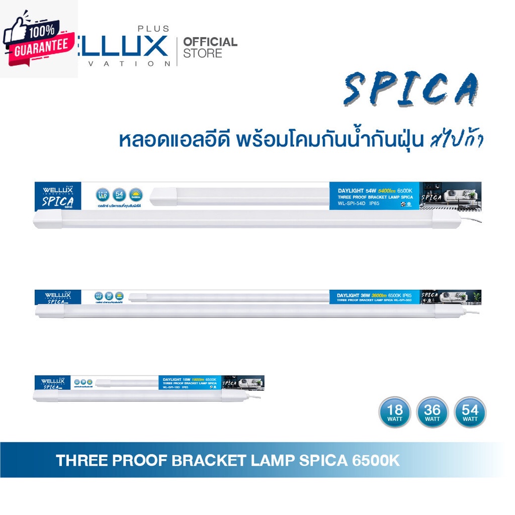 IP65WELLUX หลอดไฟกันน้ำกันฝุ่น ตกไม่แตก 18W 36W 54W แสงขาว ใช้งานภายนอก ...