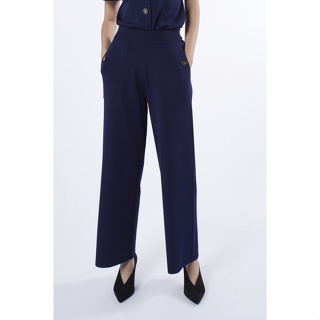 ESPADA กางเกงนิตทรงขากว้าง ผู้หญิง สีน้ำเงินเข้ม | Wide Leg Knit Trousers | 04777