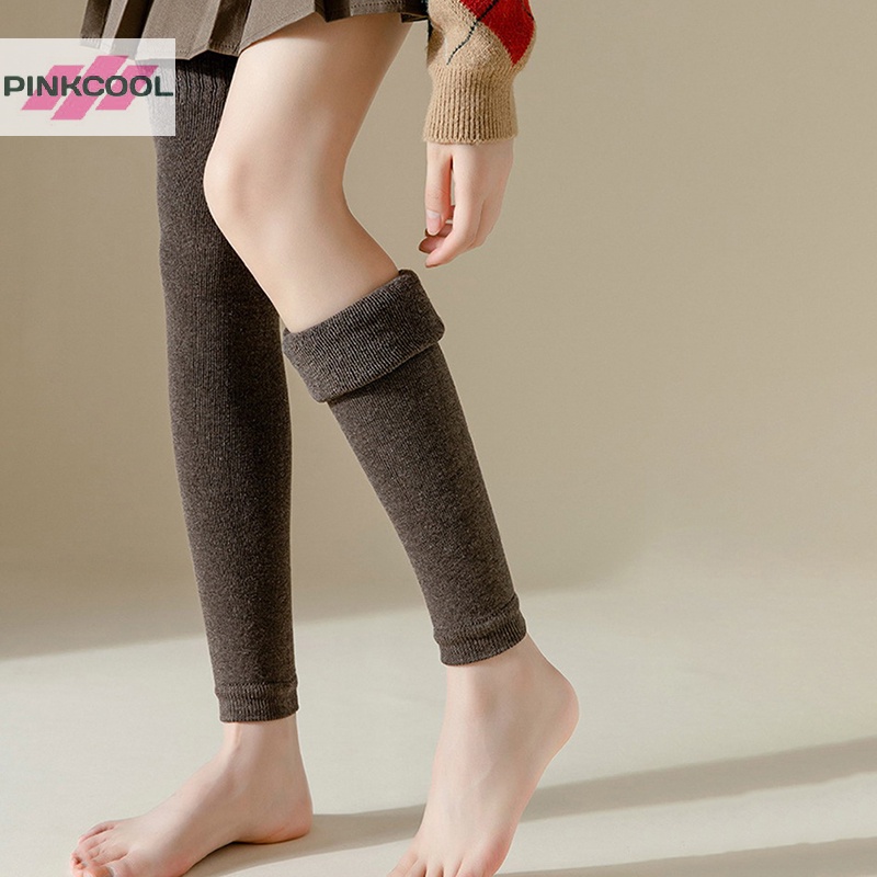 pinkcool-ถุงเท้าถักโครเชต์-ความยาวถึงเข่า-ให้ความอบอุ่น-สีพื้น-แฟชั่นฤดูหนาว-สําหรับผู้หญิง