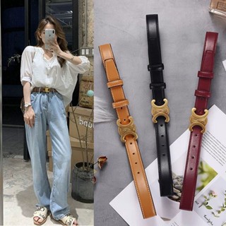 The Arc de Triomphe ladies leather belt pure cowhide jeans decorative belt simple smooth buckle belt woman