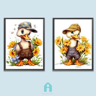 [Acelit.th] ชุดงานจิตรกรรมเม็ดบีด ทรงเพชรกลม รูปเป็ดในหมวก 5D ขนาด 30x40 ซม. DIY สําหรับตกแต่งบ้าน 2 ชิ้น
