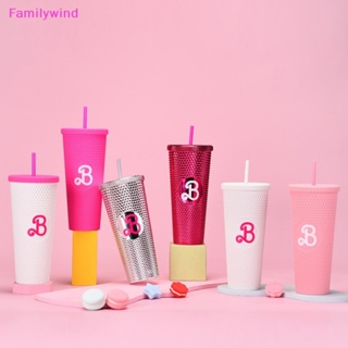 Familywind&gt; แก้วน้ํา 800 มล. 24 ออนซ์ สีชมพู พร้อมหลอดดูดสองชั้น สําหรับตุ๊กตาบาร์บี้