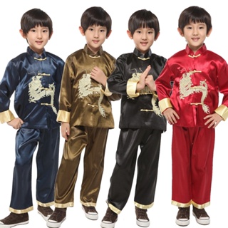 Tang Suit Tai Chi Kung Fu เสื้อผ้ามังกรเครื่องแต่งกายบนเวทีจีน Cheongsam เย็บปักถักร้อยเครื่องแต่งกายเด็กกิจกรรมโรงเรียนบทเรียนสำหรับ 1-11 ปี