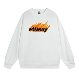 Stussy - เสื้อกันหนาว คอกลม พิมพ์ลายโลโก้เปลวไฟ สไตล์แฟชั่น อเนกประสงค์ นําเข้า ไม่เคยล้างออก สําหรับผู้ชาย และผู้หญิง