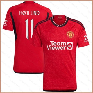 เสื้อยืดแขนสั้น ลายทีมชาติฟุตบอล Hojlund Jersey 23 2023-24 M United ชุดเหย้า พลัสไซซ์