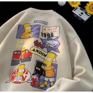 【ไซซ์ M-5xl】เสื้อกันหนาว คอกลม แขนยาว พิมพ์ลาย The Simpsons Bart Simpson พลัสไซซ์ แฟชั่นสําหรับผู้ชาย