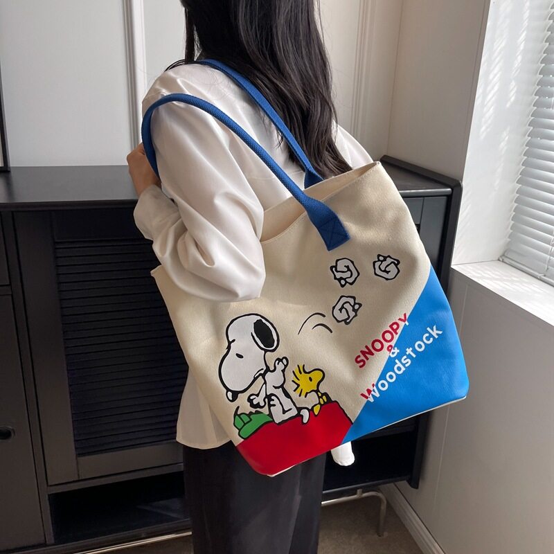 กระเป๋าถือลดโลกร้อน-snoopy-peanuts-สะพายไหล่-ผ้าแคนวาส-หนา-อย่างดี-มีซิปปิด-ขนาด-40-32-16-cm-พร้อมส่งครบ-4-ลาย-ตามภาพ