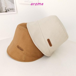 Aroma หมวกบักเก็ตลําลอง ผ้าฝ้าย พิมพ์ลายตัวอักษร สีพื้น แฟชั่นฤดูใบไม้ร่วง และฤดูหนาว สําหรับผู้หญิง