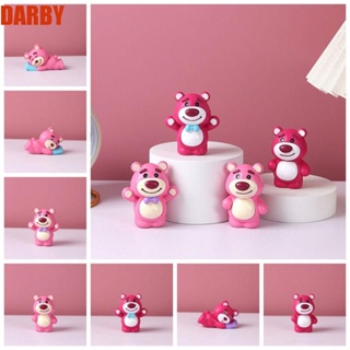 Darby ตุ๊กตาฟิกเกอร์เรซิ่น รูปการ์ตูนหมีสตรอเบอร์รี่ สีชมพู สําหรับตกแต่งบ้าน รถยนต์