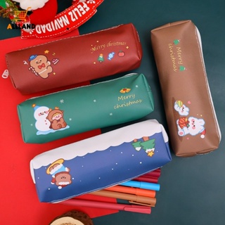 กระเป๋าดินสอ หนัง PU กันน้ํา ลายการ์ตูนคริสต์มาส ขนมปังขิง สโนว์บอร์ด หมี
