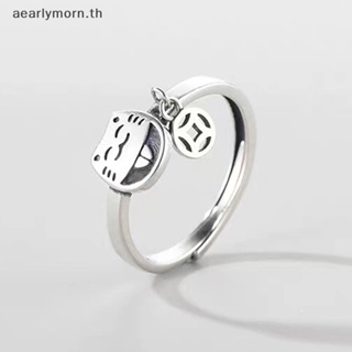 Aa แหวนเงิน S925 ทองแดง รูปแมวนําโชค ปรับได้ ของขวัญวันเกิด สําหรับผู้ชาย และผู้หญิง