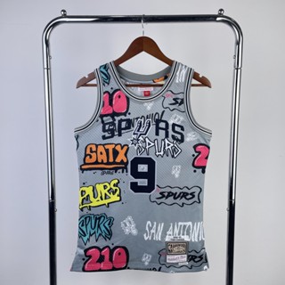 เสื้อกีฬาบาสเก็ตบอล ทีม San Antonio Spurs No.9 Parker สีเทา สไตล์วินเทจ สําหรับผู้ชาย