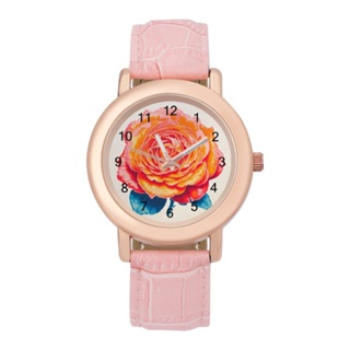 [กล่องของขวัญ] นาฬิกาข้อมือควอตซ์แฟชั่น พิมพ์ลายดอกกุหลาบ สีชมพู หรูหรา สําหรับผู้หญิง