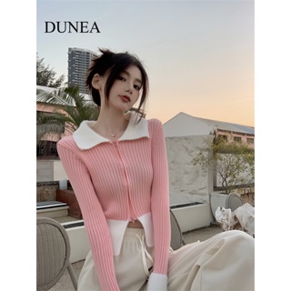 Dunea เสื้อยืดแขนยาว ผ้าขนแกะถัก บล็อกสี ออกแบบใหม่ สําหรับผู้หญิง