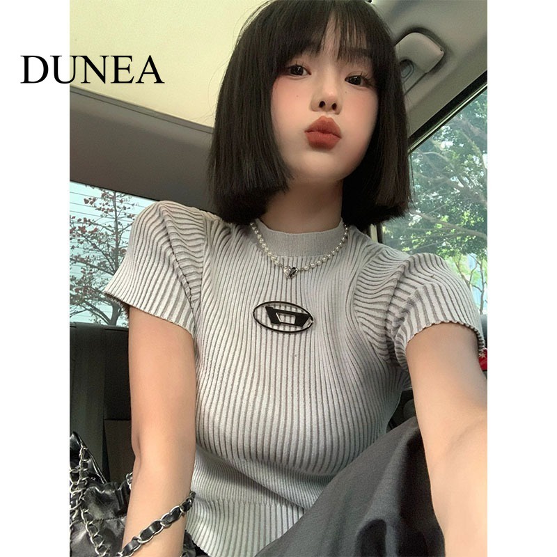 dunea-เสื้อถัก-แขนสั้น-สไตล์อเมริกัน-สําหรับผู้หญิง