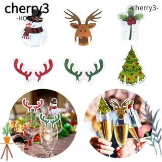 Cherry3 การ์ดแก้วไวน์ รูปสโนว์แมน ต้นคริสต์มาส หลากสี สําหรับตกแต่งบ้าน 7 ชิ้น