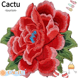 Cactu แผ่นผ้าโพลีเอสเตอร์ ปักลายดอกกุหลาบ สีแดง ขนาด 5.9x5.1 นิ้ว ไม่ซีดจางง่าย สําหรับเย็บติดกระเป๋าเป้สะพายหลัง 4 ชิ้น