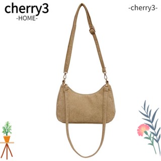 Cherry3 กระเป๋าถือ กระเป๋าสะพายไหล่ ผ้าลูกฟูก แต่งซิป สีพื้น สําหรับสตรี