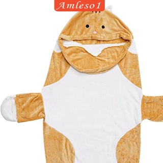 [Amleso1] ผ้าห่ม ผ้าสักหลาด มีฮู้ด ลายการ์ตูนแมว สําหรับปาร์ตี้ฮาโลวีน