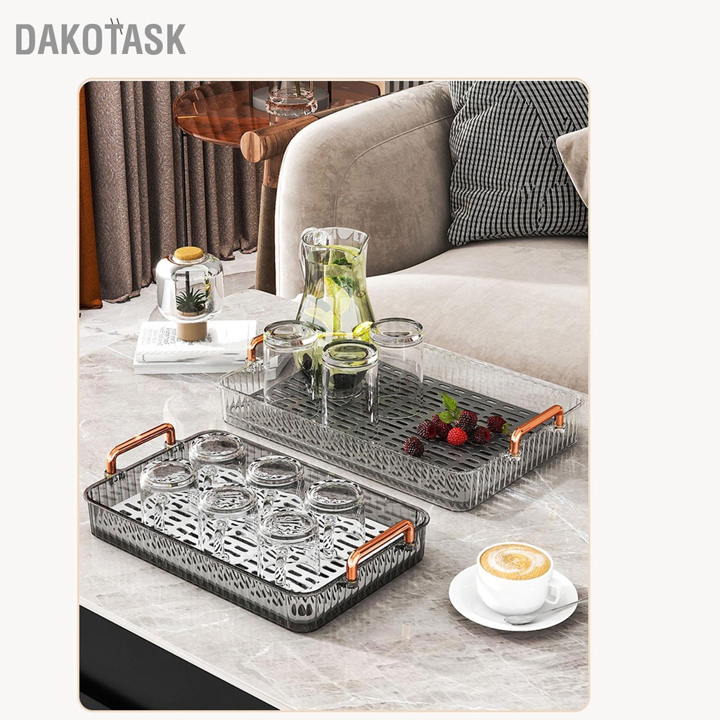 dakotask-ถาดชาสร้างในถาดพลาสติกระบายน้ำพร้อมที่จับสี่เหลี่ยมผืนผ้าไม่ลื่นถาดเสิร์ฟชาสำหรับงานปาร์ตี้โต๊ะกาแฟห้องครัว