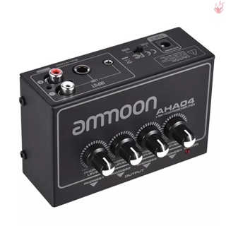 Y-ammoon AHA04 เครื่องขยายเสียงหูฟัง 4 ทาง แบบพกพา พร้อมอินพุต เอาท์พุต 1/4 นิ้ว และ 1/8 นิ้ว RCA ควบคุมระดับเสียงสเตอริโอ