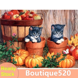 [boutique520.th] ภาพวาดปักเพชร พลอยเทียม ทรงกลม ลายแมว ฟักทอง 5D ขนาด 30X40 ซม. DIY สําหรับตกแต่งบ้าน