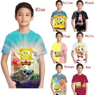 ใหม่ เสื้อยืดลําลอง แฟชั่นสําหรับเด็ก พิมพ์ลายการ์ตูน Spongebob Squarepants 3D