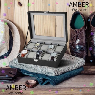 Amber กล่องนาฬิกาข้อมือหนัง 6/12 ช่อง พร้อมตัวล็อก สําหรับเก็บเครื่องประดับ