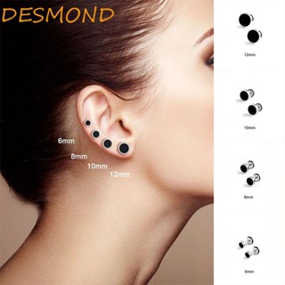 Desmond ต่างหูสตั๊ด สเตนเลส ทรงกลม สีดํา หยดน้ํามัน สีพื้น สตรีท บุคลิกภาพ สไตล์ฮิปฮอป สําหรับผู้ชาย