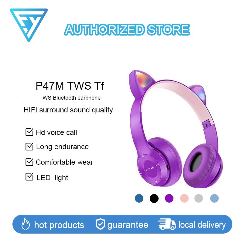 ราคาและรีวิวHOT รุ่น P47M หูฟังมาใหม่ ไฟLed เป็นหูแมวบลูทู ธ 5.0 หูฟังแมวสนับสนุน Tf การ์ด ราคาถูก