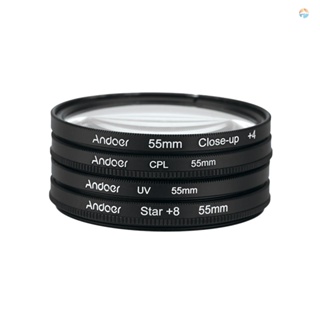 {Fsth} Andoer 55mm UV+CPL+Close-Up+4 +Star 8-Point Filter Circular Filter Kit Circular Polarizer Filter Macro Close-Up Star 8-Point Filter with Bag for  Canon Pentax  DSLR