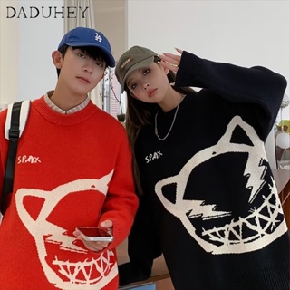 DaDuHey🔥 Men’s and Womens Couple 2023 New Fashionable All-Match Loose Neck Neck Sweater Hong Kong Style Retro Autumn Large Size Fashion Casual Sweater Top