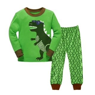 L-HUBX-079/L-HUB-728 ชุดนอนเด็กผู้ชายลายไดโนเสาร์ แขนยาวขายาวผ้าบางนิ่ม สีเขียว 🚗พร้อมส่งด่วนจาก กทม.🇹🇭