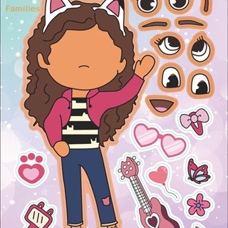 Families&gt; สติกเกอร์ปริศนา ลายการ์ตูน Gabbys Dollhouse Make A Face DIY เพื่อการเรียนรู้ สําหรับครอบครัว ผู้ปกครอง และเด็ก 6 แผ่น