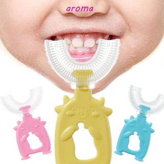 Aroma แปรงสีฟันซิลิโคน รูปตัว U ป้องกันฟันผุ สําหรับเด็ก