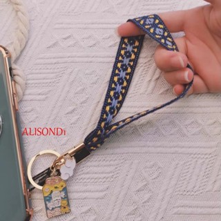 Alisond1 สายคล้องโทรศัพท์มือถือ เคสหูฟัง สากล ป้องกันการสูญหาย อุปกรณ์เสริม เย็บปักถักร้อย สไตล์ ป้องกันการสูญหาย สร้อยข้อมือ เชือกแขวน