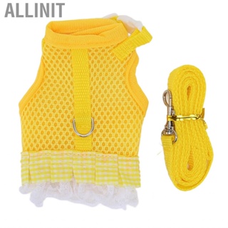Allinit Rabbit Harness Leash  Small Pet Vest Lead Set Bright Yellow Cute Breathable Mesh Easy To Wear for Walking Outing Ferrets Chinchilla