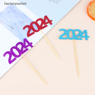 Flth ป้ายท็อปเปอร์ ลาย Happy New Year 2024 ขนาดเล็ก สําหรับตกแต่งหน้าเค้ก ปาร์ตี้ปีใหม่ 2024 10 ชิ้น