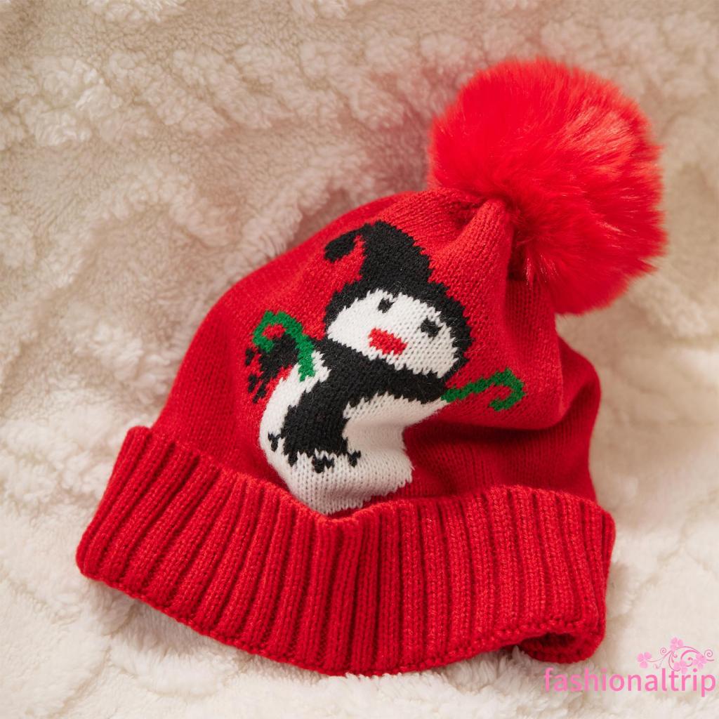 หมวกบีนนี่-ผ้าวูลถัก-ลายสโนว์แมนน่ารัก-ให้ความอบอุ่น-เหมาะกับฤดูหนาว-คริสต์มาส-สําหรับเด็กทารก