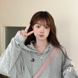 เสื้อกันหนาวแขนยาว มีฮู้ด ผ้าฝ้าย 100% ปักลาย สไตล์อเมริกันเรโทร แฟชั่นสําหรับผู้หญิง