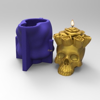 Flgo แม่พิมพ์ซิลิโคนเรซิ่น อีพ็อกซี่ รูปหัวกะโหลก ดอกกุหลาบ 3D สําหรับทําเทียน สบู่ งานฝีมือ DIY