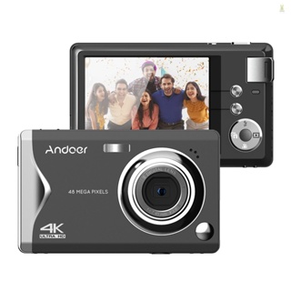 Flt Andoer กล้องดิจิทัล TFT 3.0 นิ้ว แบบพกพา 48MP 4K Ultra HD ซูม 16X โฟกัสอัตโนมัติ ตั้งเวลาได้เอง ตรวจจับใบหน้า กันสั่น พร้อมแบตเตอรี่ 2 ชิ้น สายคล้องมือ ของขวัญสําหรับเด็ก