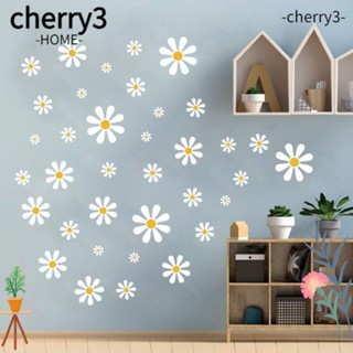 Cherry3 สติกเกอร์ไวนิล PVC ลายดอกเดซี่ สีขาว สไตล์เรโทร สําหรับติดตกแต่งผนังห้องนอนเด็ก