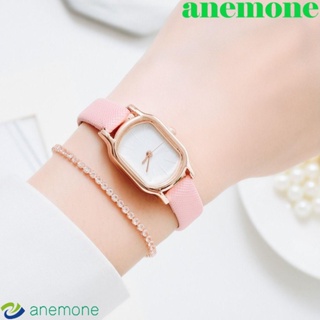 Anemone นาฬิกาข้อมืออิเล็กทรอนิกส์ สายหนัง หน้าปัดวงรี ประดับเพชร สามารถปรับได้ เหมาะกับของขวัญ สไตล์วินเทจ สําหรับผู้หญิง