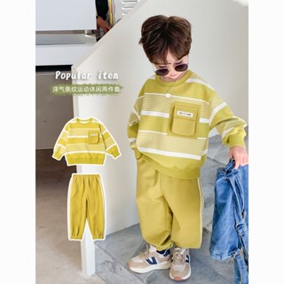 พร้อมส่ง ลดกระหน่ํา ใหม่ ชุดเสื้อคอกลม แบบสวมหัว สองชิ้น แฟชั่นฤดูใบไม้ผลิ ฤดูใบไม้ร่วง สไตล์เกาหลี ญี่ปุ่น สําหรับเด็กผู้ชาย 2023