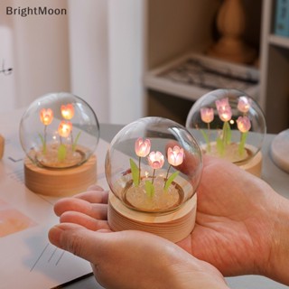 Brightmoon โคมไฟ LED รูปดอกทิวลิป แก้วคริสตัล ขนาดเล็ก สําหรับตกแต่งห้องนอน งานแต่งงาน ปาร์ตี้วันเกิด วันวาเลนไทน์