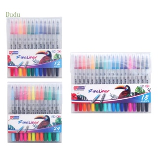 Dudu 12 18 24 สี ปากกาสีน้ํา วาดภาพ วาดลายด้วยมือ ตะขอ สายแปรง ปากกา