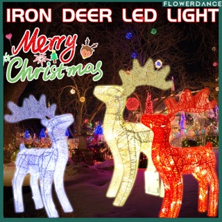 40 ซม.คริสต์มาส Wrought Iron กวาง LED Light กระพริบ Elk รูปปั้น Glitter Sequins Reindeer ตุ๊กตาดอกไม้